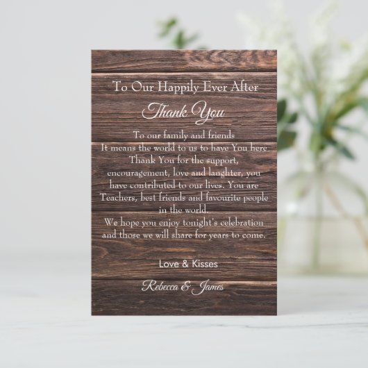 Rustikales Glück je nach Script Hochzeit Dankeskarte (Stehend Vorderseite)