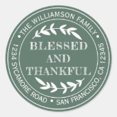 Rustikales Glück Thanksgiving Rücksendeadresse Grü Runder Aufkleber (Vorderseite)