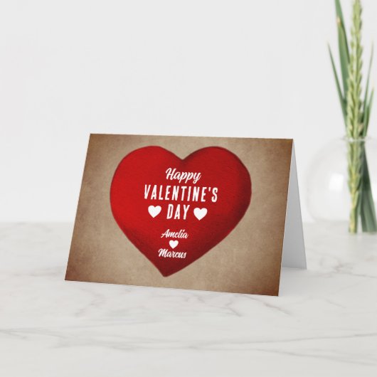 Rustikales Glück Valentinstag Rotes Herz Feiertagskarte (Vorderseite)
