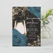 Rustikales Glühen Laterne Aquamarin Grün Blau Rose Einladung (Stehend Vorderseite)