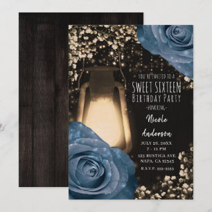Rustikales Glühen Laterne Dusty Blue Rose Sweet 16 Einladung