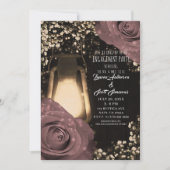 Rustikales Glühen Laterne Dusty Pink Roses Verlobu Einladung (Vorderseite)