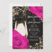 Rustikales Glühen Laterne & Fuchsia Pink Wedding Einladung (Vorderseite)