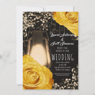Rustikales Glühen Laterne Golden Gelb Roses Hochze Einladung
