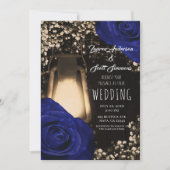 Rustikales Glühen Laterne & Navy Blue Rose Wedding Einladung (Vorderseite)