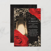 Rustikales Glühen Laterne Rote Rosen Hochzeit Begleitkarte (Vorne/Hinten)
