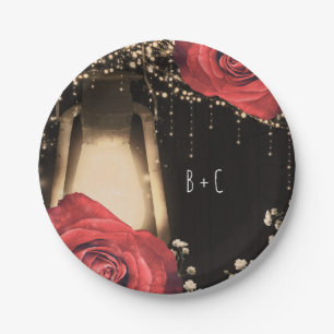 Rustikales Glühen Laterne Vintage Rote Rosen Barnh Pappteller