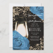 Rustikales Glühen Laternenblumenblume Blaue Rose H Einladung (Vorderseite)