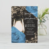 Rustikales Glühen Laternenblumenblume Blaue Rose H Einladung (Stehend Vorderseite)