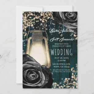 Rustikales Glühen Laternenschwarz Rose & Aquamarin Einladung