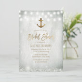 Rustikales Gold Anker Gipskraut Brautparty Einladung (Stehend Vorderseite)