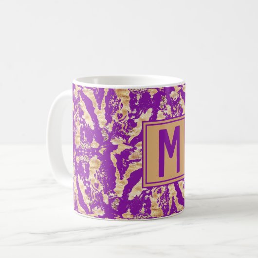 Rustikales Gold auf lila Marmor Chic Custom Monogr Kaffeetasse (Vorderseite Links)