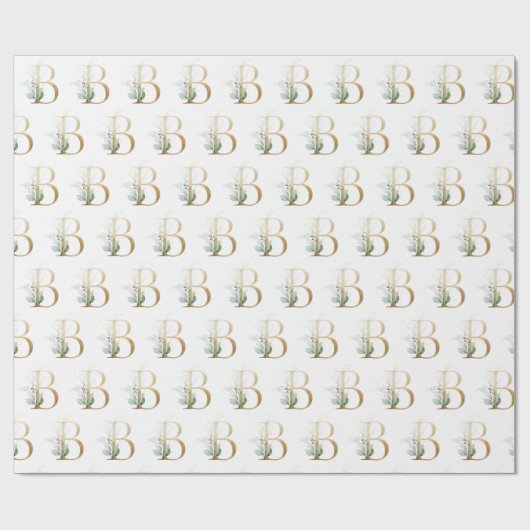 Rustikales Gold B Monogramm Grünfolien Eukalyptus Geschenkpapier (Flach)