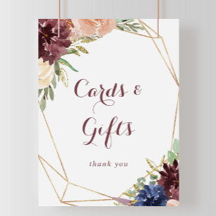 Rustikales Gold-Blatt-Blumenkarten und Geschenke S Poster