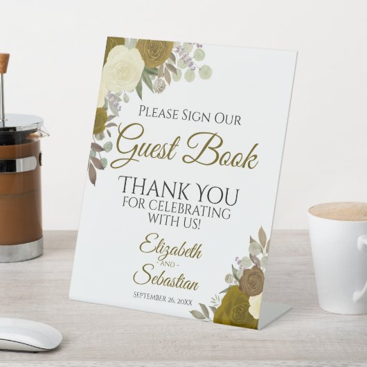 Rustikales Gold Boho Floral Bitte unterzeichnen Si Sockelschild (In SItu)