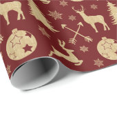 Rustikales Gold Dei Weihnachtsmuster auf Rot Geschenkpapier (Rolleneckpunkt)