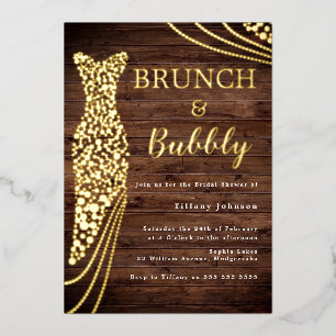 Rustikales Gold Dress Brautparty Brunch & Bubbly Folieneinladung