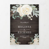 Rustikales Gold Elfenbeinblütenblüte in einer Holz Dreifach Gefaltete Einladung (Cover)