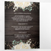 Rustikales Gold Elfenbeinblütenblüte in einer Holz Dreifach Gefaltete Einladung (Innen Erste Seite)