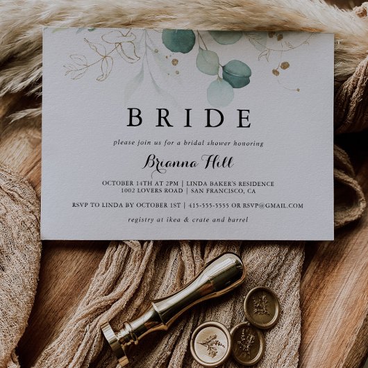 Rustikales Gold-Floral-Kalligrafie Bridge-Brautpar Einladung