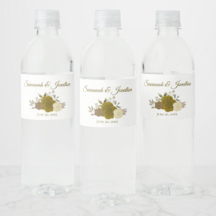 Rustikales Gold & Gelbe Rosen Elegante Hochzeit Wasserflaschenetikett