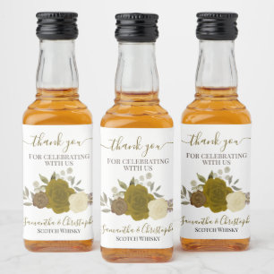 Rustikales Gold & Gelbe Rosen Hochzeit Danke Mini Alkoholflaschenetikett