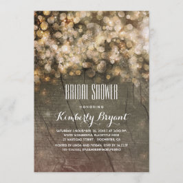 Rustikales Gold Glitzer Lights Wood Brautparty Einladung