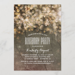 Rustikales Gold Glitzer Lights Wood Geburtstagspar Einladung