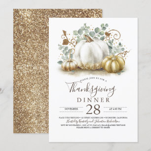 Rustikales Gold Glitzer Pumpkins Erntedank Dinner Einladung