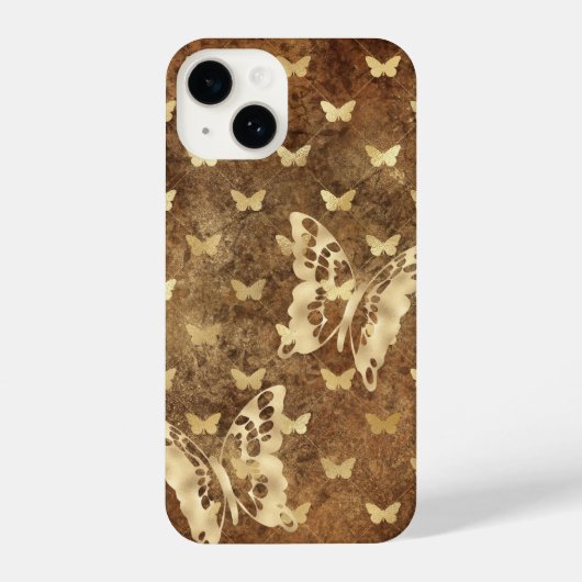 Rustikales Gold Grunge Schmetterlinge iPhone 14 Hü Hülle (Rückseite)