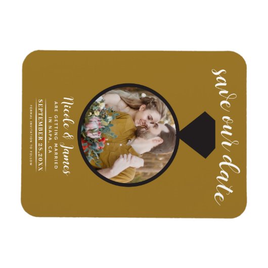 Rustikales Gold-Hochzeitsring-Foto Save the Date Magnet (Horizontal)