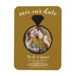 Rustikales Gold-Hochzeitsring-Foto Save the Date Magnet