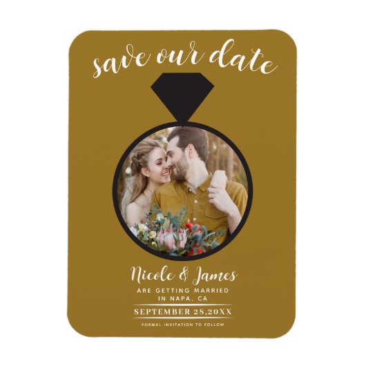 Rustikales Gold-Hochzeitsring-Foto Save the Date Magnet (Vertikal)