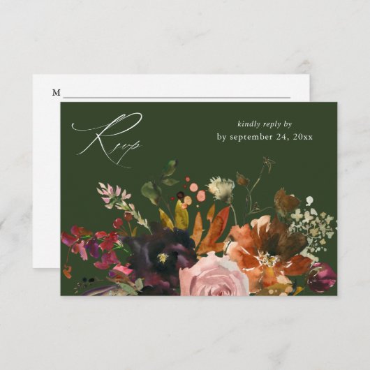 Rustikales Gold, Lila & rosa Blütenblätter mit Meh RSVP Karte (Vorne/Hinten)