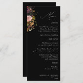 Rustikales Gold, Lila und rosa Blüten 4 Schwarze T Menükarte (Vorne/Hinten)