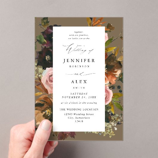 Rustikales Gold, Lila und rosa Blütenblätter 4 Tau Acryleinladungen (Insitu (Handheld))