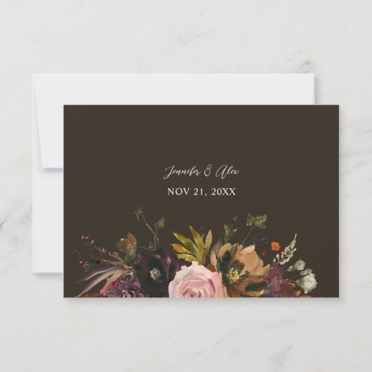 Rustikales Gold, Lila und rosa Blütenblätter, rosa RSVP Karte (Rückseite)