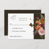 Rustikales Gold, Lila und rosa Blütenblätter, rosa RSVP Karte (Vorne/Hinten)