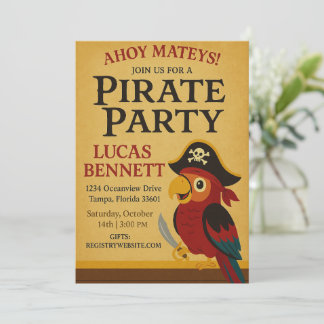 Rustikales Gold Nautic Pirate Parrot Birthday Einladung