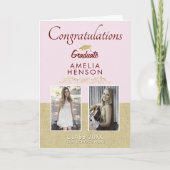 Rustikales Gold Pink 2022 Graduate 2 Foto Abschlus Karte (Vorderseite)