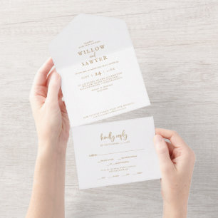 Rustikales Gold Schrift Hochzeit Alles in einem Ei All In One Einladung
