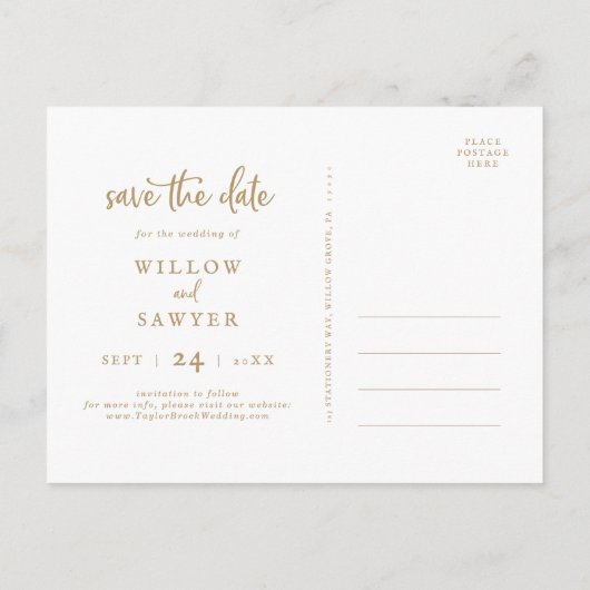 Rustikales Gold Script 3 Foto Save the Date Einladungspostkarte (Rückseite)