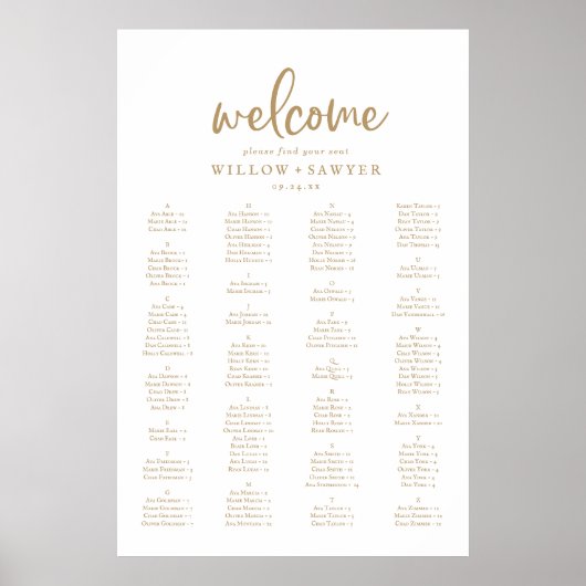 Rustikales Gold Script - Alphabetisches Seekarten Poster (Vorne)