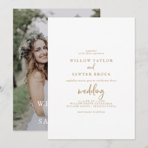 Rustikales Gold Script-Foto Hochzeit Einladung