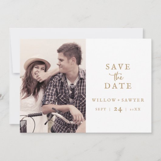 Rustikales Gold Script-Foto Save the Date (Vorderseite)