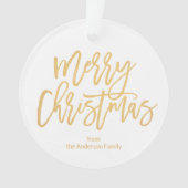Rustikales Gold Script Frohe Weihnachtsfamilie Fot Ornament (Vorderseite)