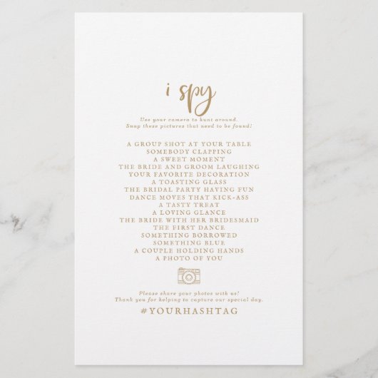 Rustikales Gold Script I Spy Wedding Foto Scavenge Flyer (Vorne)