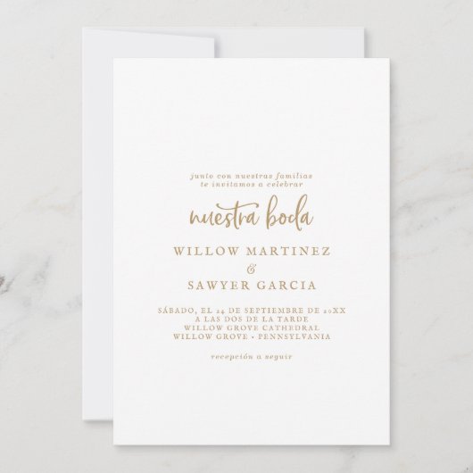 Rustikales Gold Script Spanisch Nuestra Boda Einladung (Vorderseite)