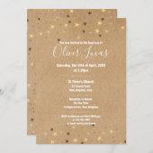 Rustikales Gold Stars Taufe Christening Einladung (Vorne/Hinten)