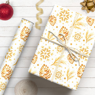Rustikales Gold-Tannenzapfen-Fest Geschenkpapier